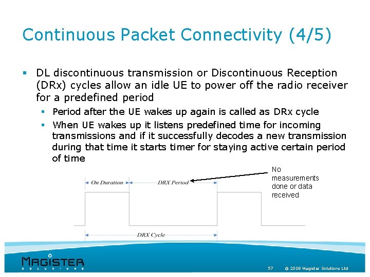 Continuous Packet Connectivity (4/5) § DL discontinuous transmission or Discontinuous Reception (DRx) cycles allow