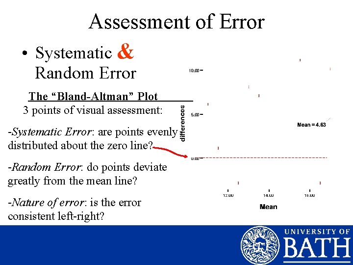 Assessment of Error • Systematic & Random Error The “Bland-Altman” Plot 3 points of