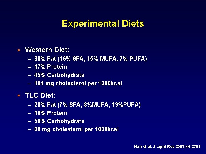 Experimental Diets § Western Diet: – – § 38% Fat (16% SFA, 15% MUFA,