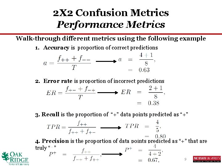 2 X 2 Confusion Metrics Performance Metrics Walk-through different metrics using the following example