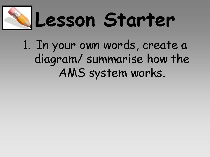 Lesson Starter 1. In your own words, create a diagram/ summarise how the AMS Lesson Starter 1. In your own words, create a diagram/ summarise how the AMS
