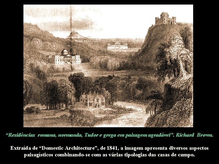 “Residências romana, normanda, Tudor e grega em paisagem agradável”. Richard Brown. Extraída de “Domestic