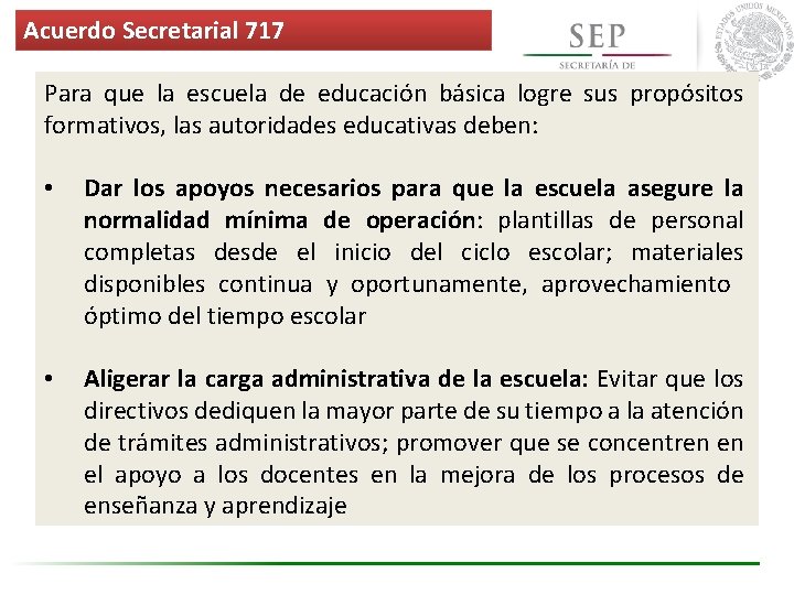 Acuerdo Secretarial 717 Para que la escuela de educación básica logre sus propósitos formativos, Acuerdo Secretarial 717 Para que la escuela de educación básica logre sus propósitos formativos,