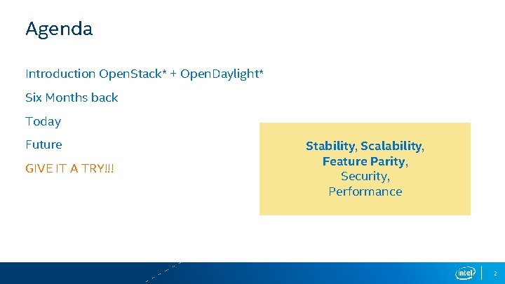 Agenda Introduction Open. Stack* + Open. Daylight* Six Months back Today Future GIVE IT