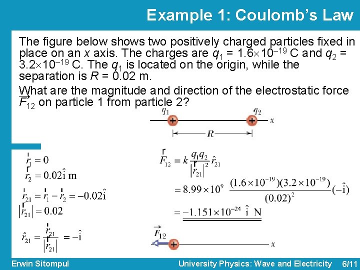 Example 1: Coulomb’s Law The figure below shows two positively charged particles fixed in