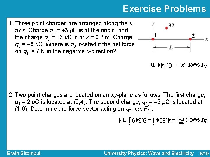 Exercise Problems 1. Three point charges are arranged along the xaxis. Charge q 1