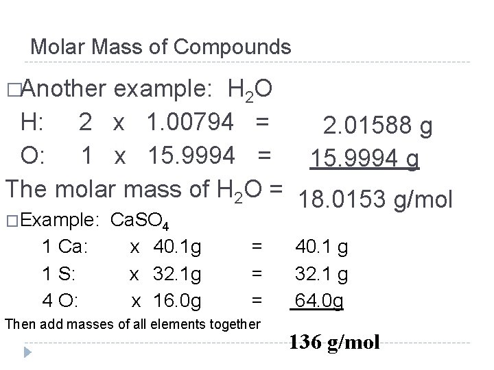 Lecture 5 THE MOLE Avogadros number The mole