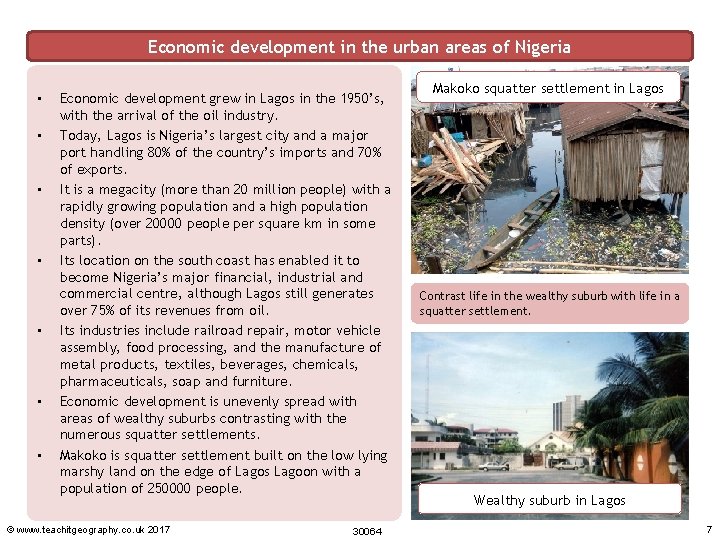 Economic development in the urban areas of Nigeria • • Economic development grew in Economic development in the urban areas of Nigeria • • Economic development grew in
