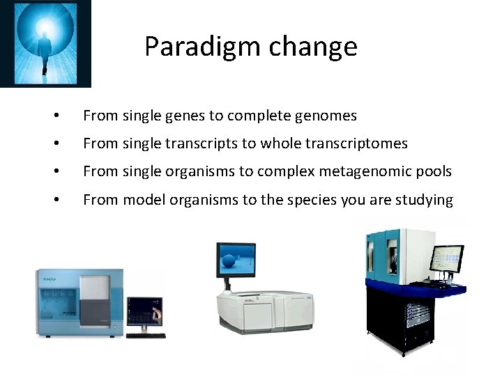 Paradigm change • From single genes to complete genomes • From single transcripts to Paradigm change • From single genes to complete genomes • From single transcripts to