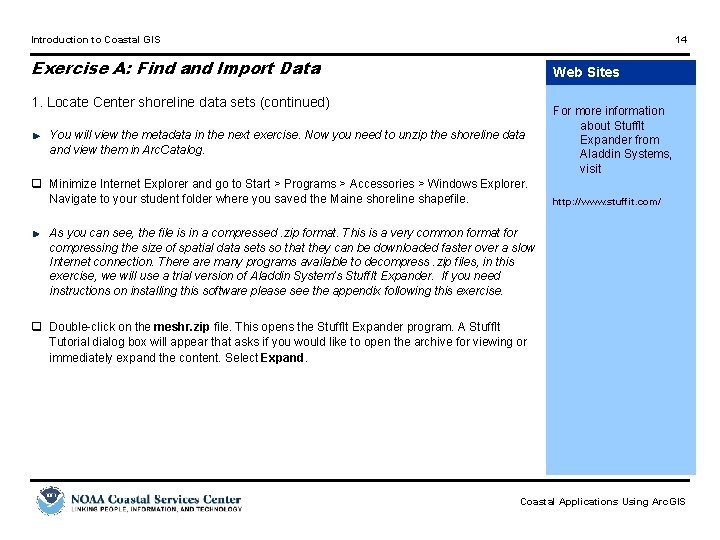 Introduction to Coastal GIS 14 Exercise A: Find and Import Data Web Sites 1.