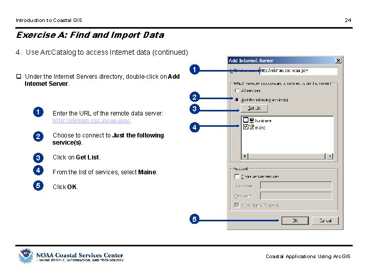 Introduction to Coastal GIS 24 Exercise A: Find and Import Data 4. Use Arc.