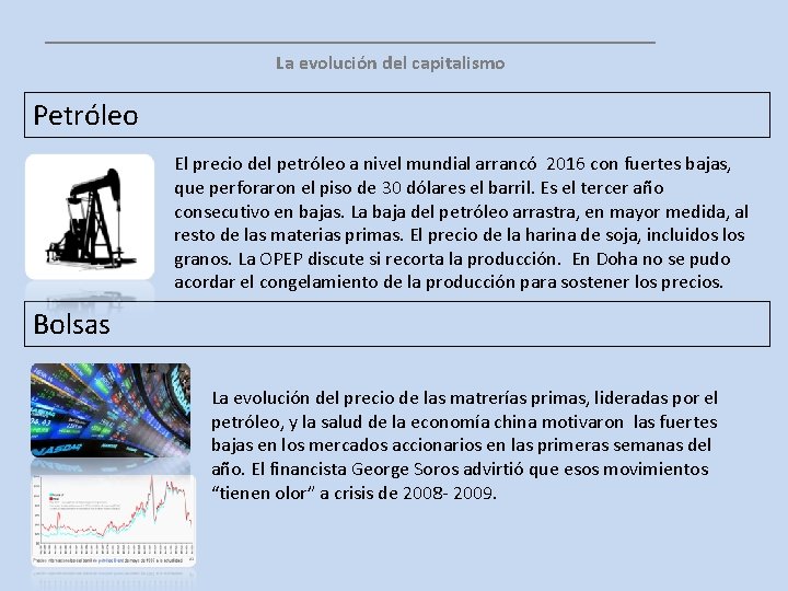 __________________ La evolución del capitalismo Petróleo El precio del petróleo a nivel mundial arrancó