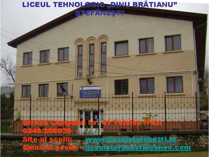 LICEUL TEHNOLOGIC „DINU BRĂTIANU” ŞTEFĂNEŞTI Strada Câmpului Nr. 41 Telefon /Fax: 0248/266039 Site-ul şcolii: