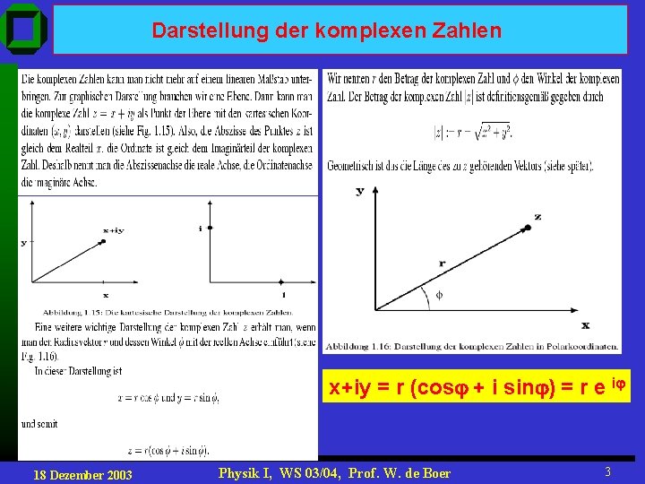 Darstellung der komplexen Zahlen x+iy = r (cos + i sin ) = r