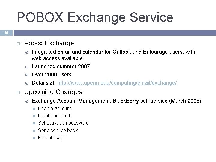POBOX Exchange Service 15 Pobox Exchange Integrated email and calendar for Outlook and Entourage POBOX Exchange Service 15 Pobox Exchange Integrated email and calendar for Outlook and Entourage