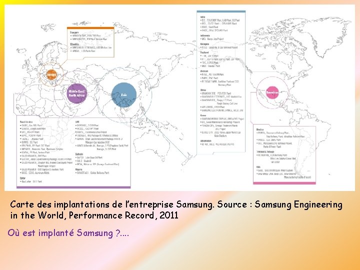 Carte des implantations de l’entreprise Samsung. Source : Samsung Engineering in the World, Performance