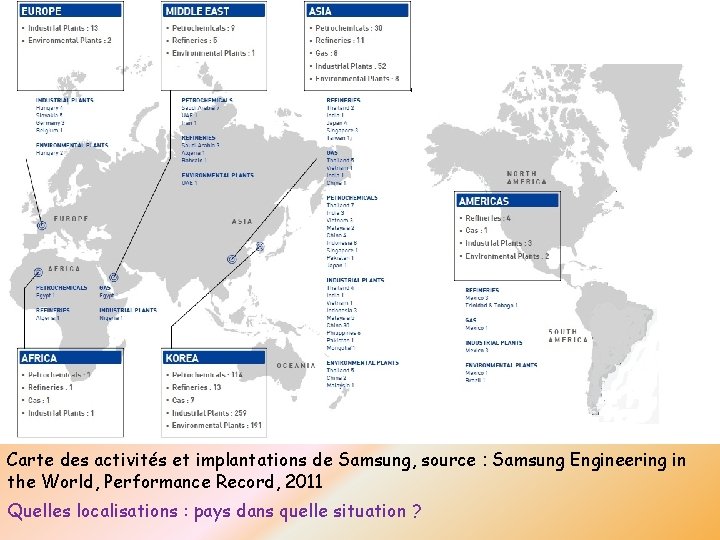 Carte des activités et implantations de Samsung, source : Samsung Engineering in the World,