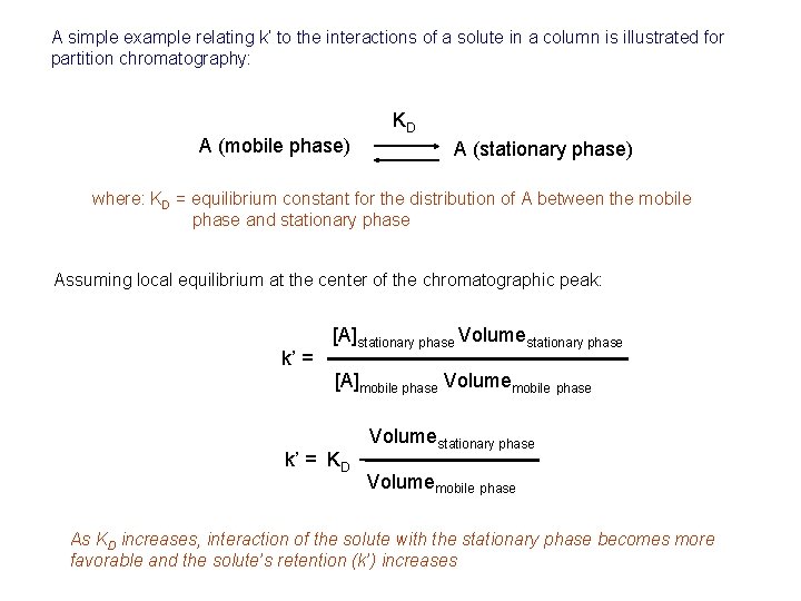 A simple example relating k’ to the interactions of a solute in a column A simple example relating k’ to the interactions of a solute in a column