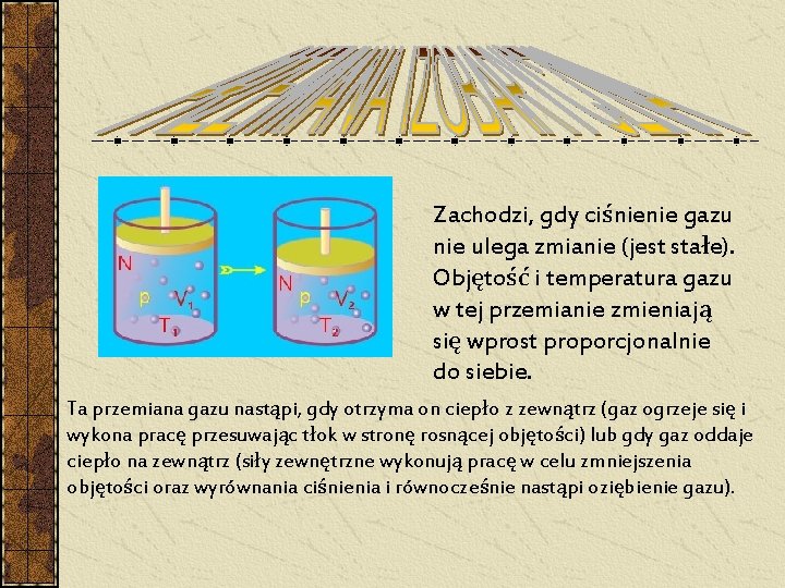 Zachodzi, gdy ciśnienie gazu nie ulega zmianie (jest stałe). Objętość i temperatura gazu w Zachodzi, gdy ciśnienie gazu nie ulega zmianie (jest stałe). Objętość i temperatura gazu w