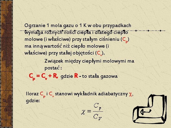 Ogrzanie 1 mola gazu o 1 K w obu przypadkach wymaga różnych ilości ciepła Ogrzanie 1 mola gazu o 1 K w obu przypadkach wymaga różnych ilości ciepła
