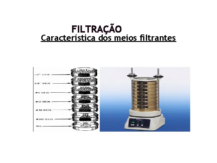 FILTRAÇÃO Característica dos meios filtrantes FILTRAÇÃO Característica dos meios filtrantes