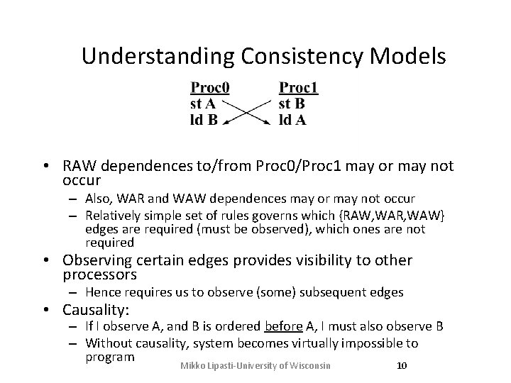 Understanding Consistency Models • RAW dependences to/from Proc 0/Proc 1 may or may not