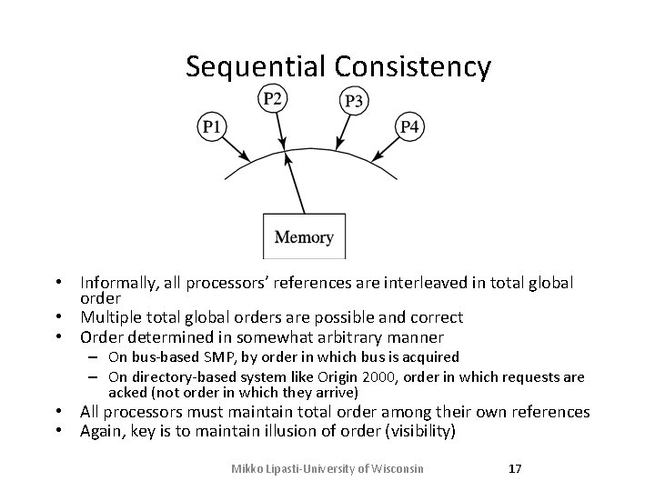 Sequential Consistency • Informally, all processors’ references are interleaved in total global order •