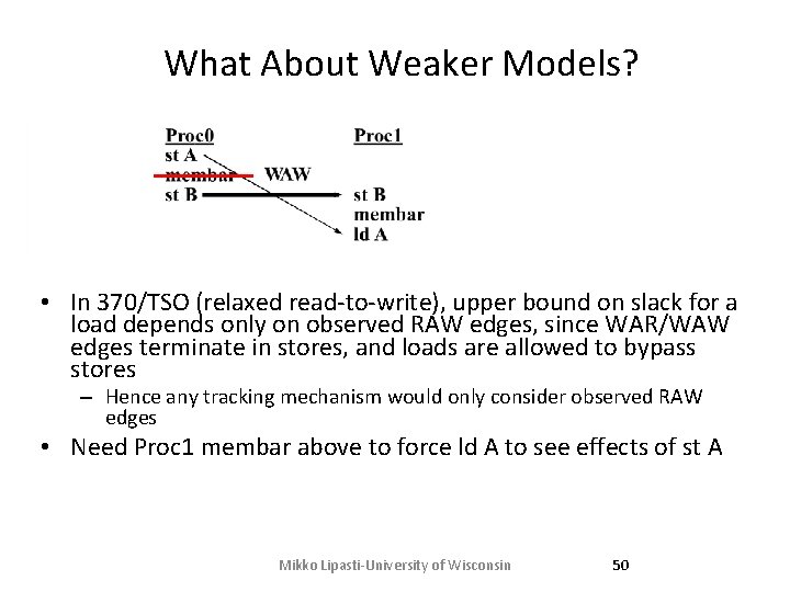 What About Weaker Models? • In 370/TSO (relaxed read-to-write), upper bound on slack for