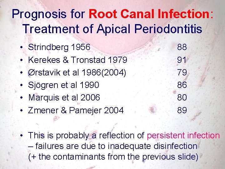 Prognosis for Root Canal Infection: Treatment of Apical Periodontitis • • • Strindberg 1956