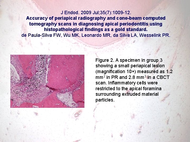 J Endod. 2009 Jul; 35(7): 1009 -12. Accuracy of periapical radiography and cone-beam computed