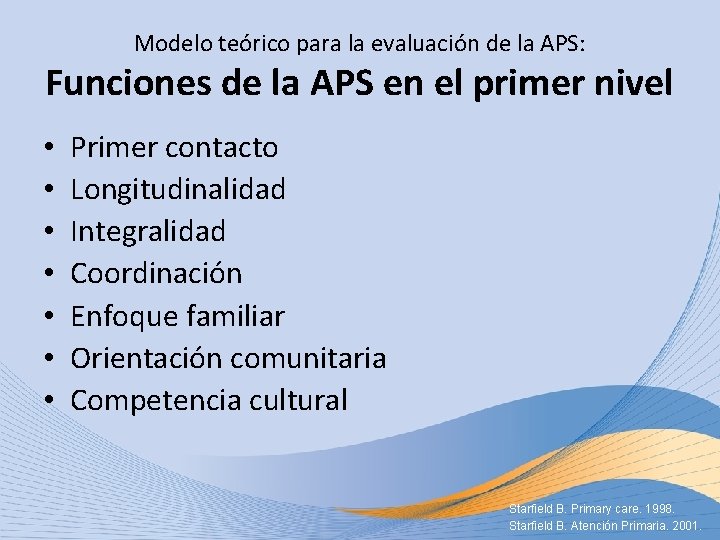 Modelo teórico para la evaluación de la APS: Funciones de la APS en el