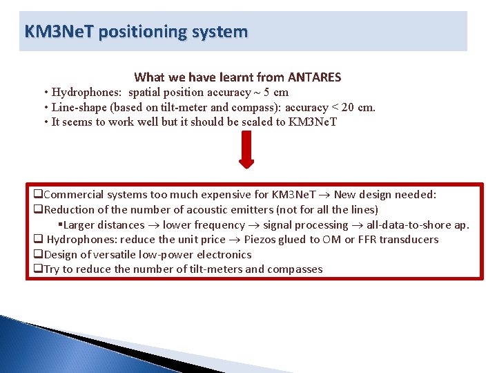 KM 3 Ne. T positioning system What we have learnt from ANTARES • Hydrophones: