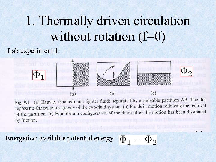 1. Thermally driven circulation without rotation (f=0) Lab experiment 1: Energetics: available potential energy