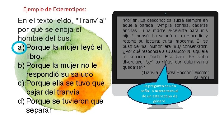 Ejemplo de Estereotipos: En el texto leído, "Tranvía" por qué se enoja el hombre