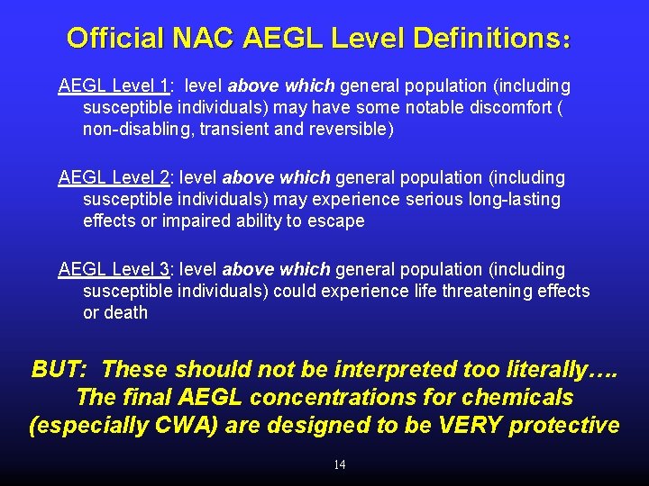 Official NAC AEGL Level Definitions: AEGL Level 1: level above which general population (including