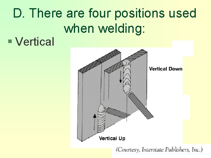 D. There are four positions used when welding: § Vertical 