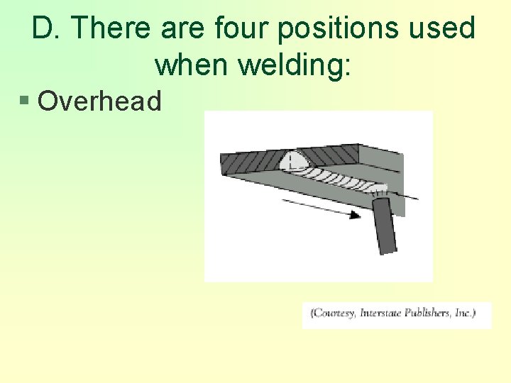 D. There are four positions used when welding: § Overhead 