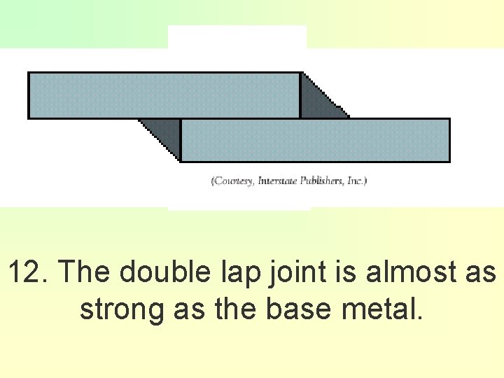 12. The double lap joint is almost as strong as the base metal. 