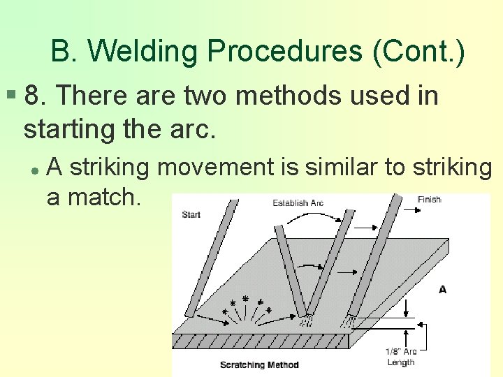 B. Welding Procedures (Cont. ) § 8. There are two methods used in starting