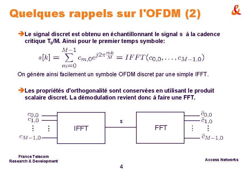 Quelques rappels sur l'OFDM (2) èLe signal discret est obtenu en échantillonnant le signal