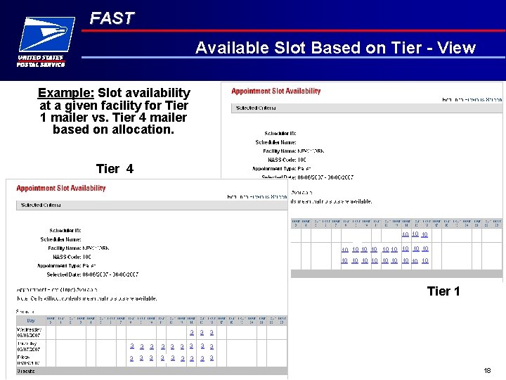 FAST Available Slot Based on Tier - View Example: Slot availability at a given