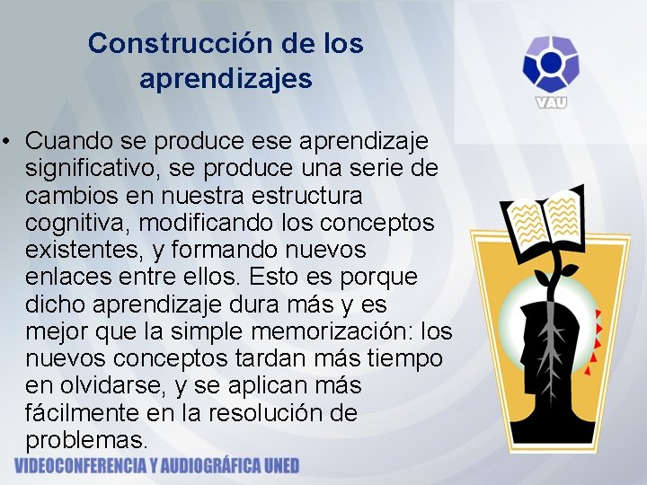 Construcción de los aprendizajes • Cuando se produce ese aprendizaje significativo, se produce una Construcción de los aprendizajes • Cuando se produce ese aprendizaje significativo, se produce una
