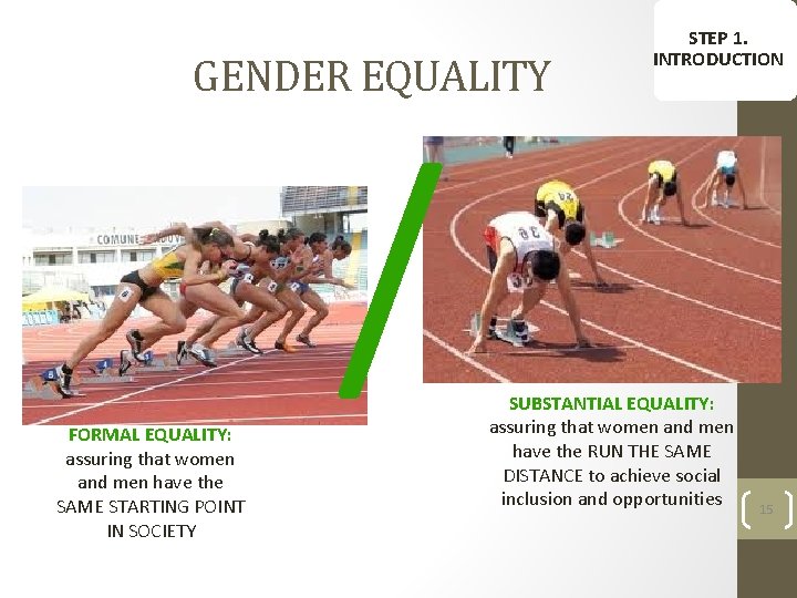 GENDER EQUALITY FORMAL EQUALITY: assuring that women and men have the SAME STARTING POINT