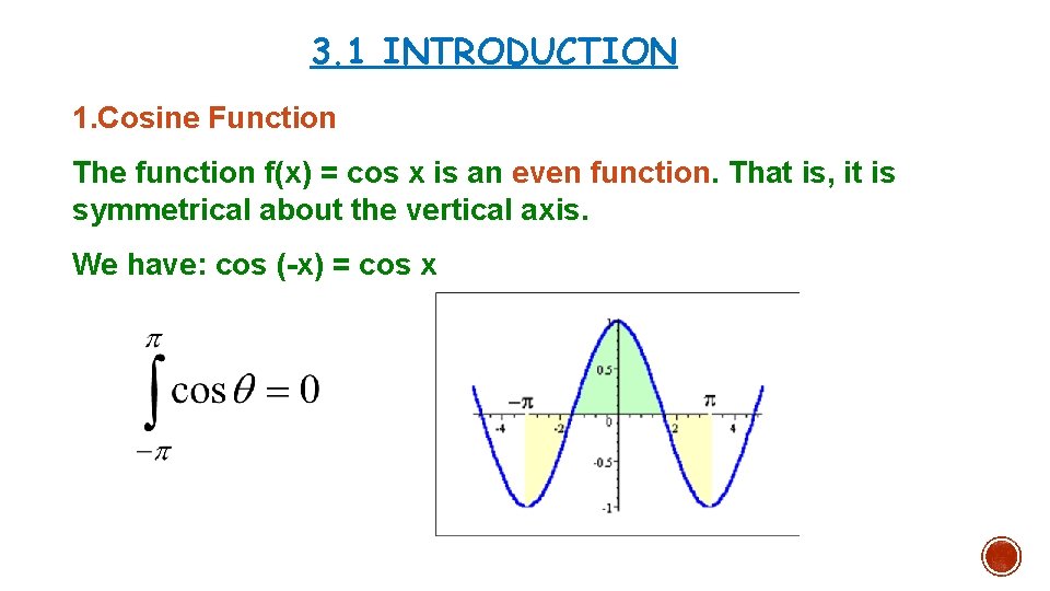 3. 1 INTRODUCTION 1. Cosine Function The function f(x) = cos x is an