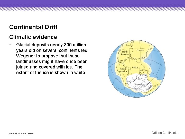 Continental Drift Climatic evidence • Glacial deposits nearly 300 million years old on several