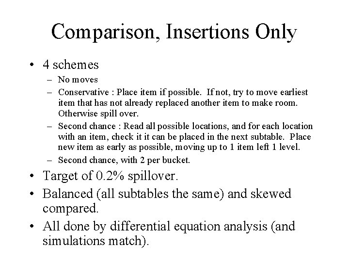 Comparison, Insertions Only • 4 schemes – No moves – Conservative : Place item Comparison, Insertions Only • 4 schemes – No moves – Conservative : Place item