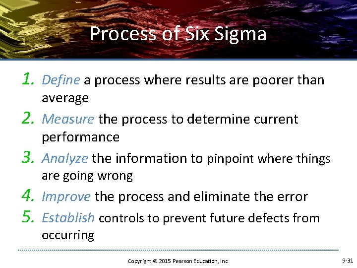 Process of Six Sigma 1. 3. Define a process where results are poorer than