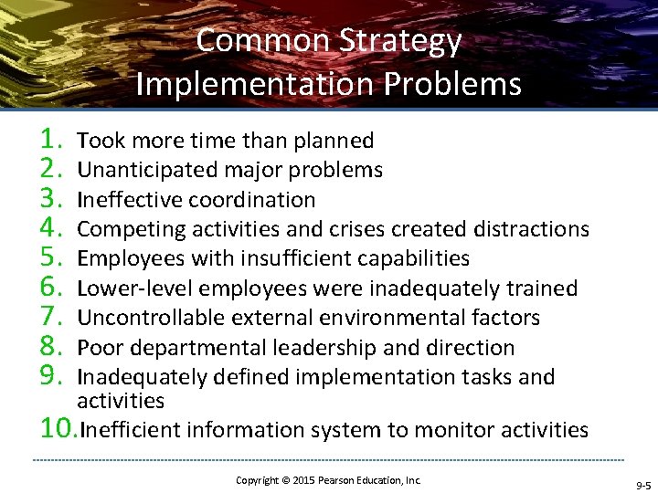 Common Strategy Implementation Problems 1. 2. 3. 4. 5. 6. 7. 8. 9. Took