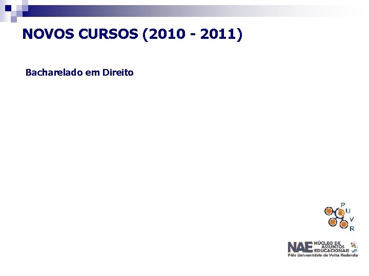 NOVOS CURSOS (2010 - 2011) Bacharelado em Direito 