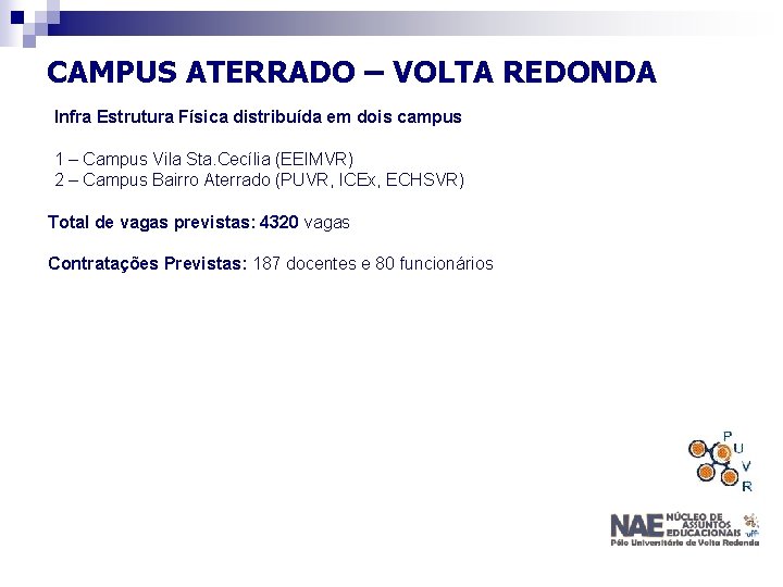 CAMPUS ATERRADO – VOLTA REDONDA Infra Estrutura Física distribuída em dois campus 1 – CAMPUS ATERRADO – VOLTA REDONDA Infra Estrutura Física distribuída em dois campus 1 –